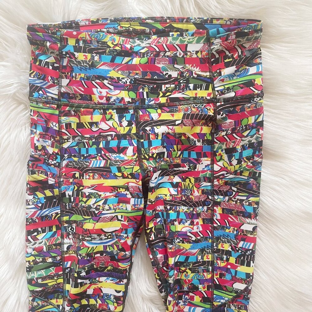 RARE 2018 SEAWHEEZE Lululemon Lego Print Fast Free 7/8 Laser Hem Leggings - Picture 2 of 7